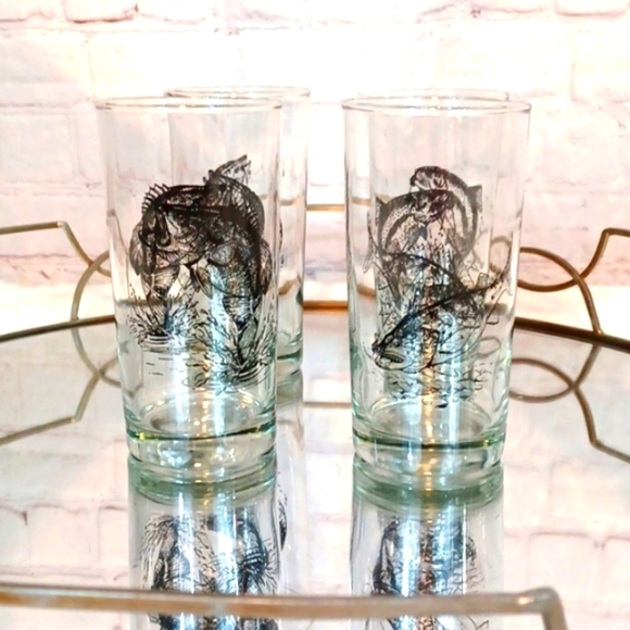 WallieMuski Other - Vintage Trout  Salmon Walleye Muskie Sportmans Series Drinking Glasses 6,Tall 4